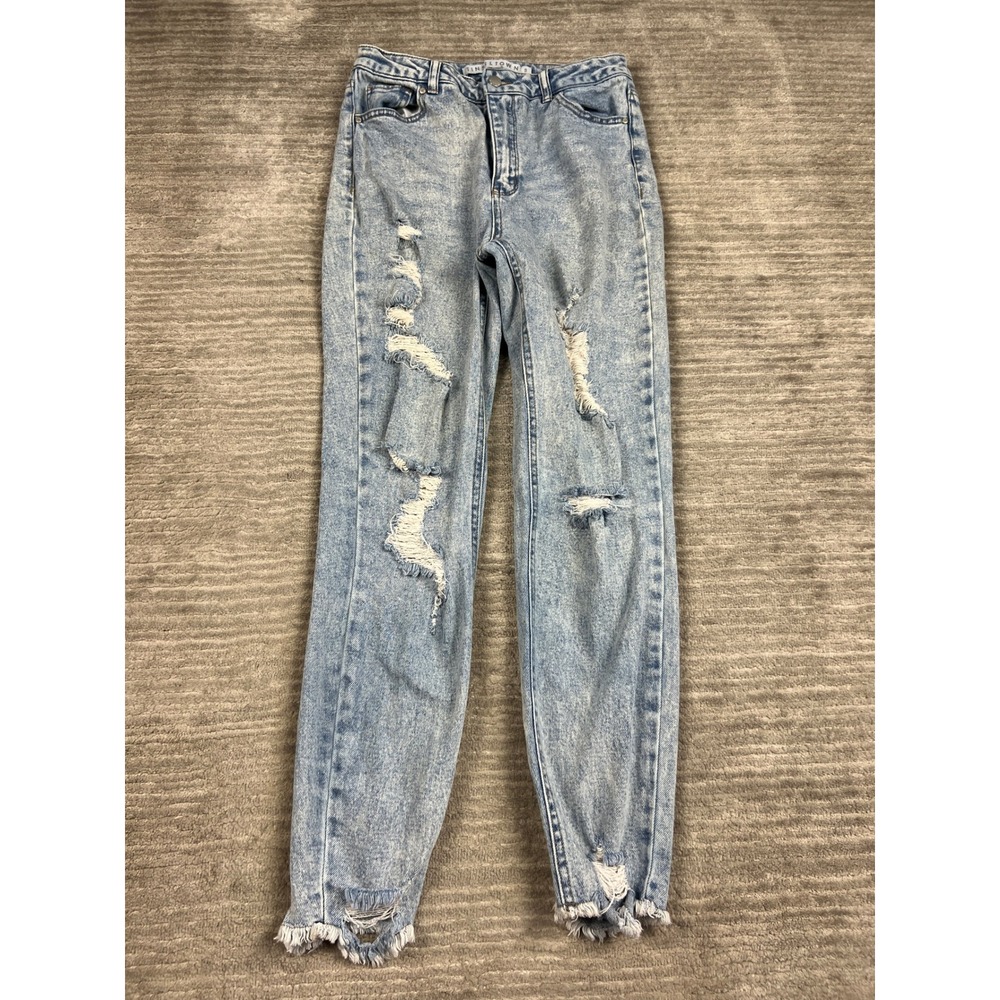 Tinseltown Jeans‎ Womens 9 Blue Distressed Mom High Rise Light Acid Wash